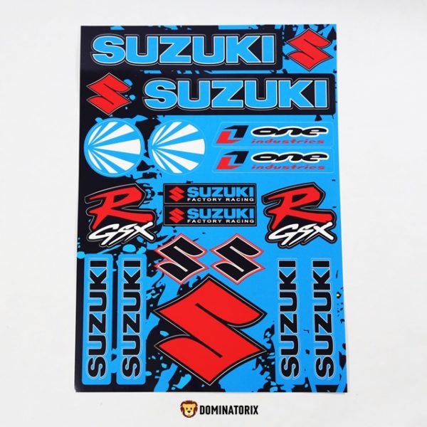 Nálepky na motocykel SUZUKI III Sú vodeodolné a predrezané. Materiál – fólia. Použitie :nálepku nalepte na odmastnený a suchý povrch motocykla
